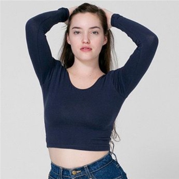 american apparel | cotton navy long sleeve crop top - Picture 2 of 5